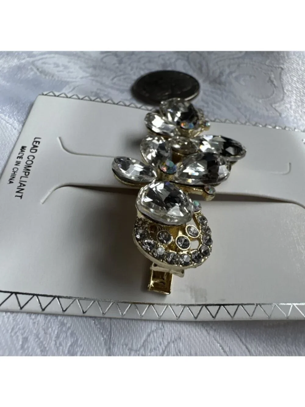 Gold Flower Hair Clip Clamp Metal Alligator Claw Bling Crystal Rhinestone 2.5